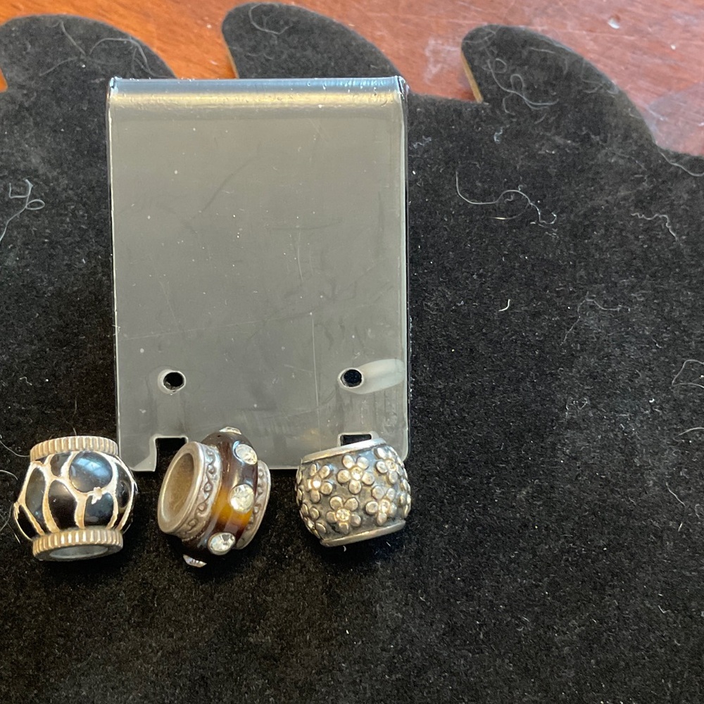 Brighton Silver black and Brown Beaded Charms. Set of three